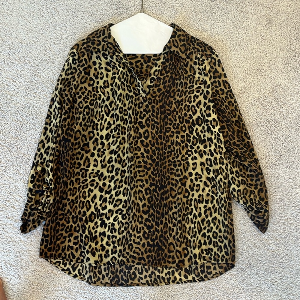 Anne Klein Brown Leopard Print Blouse